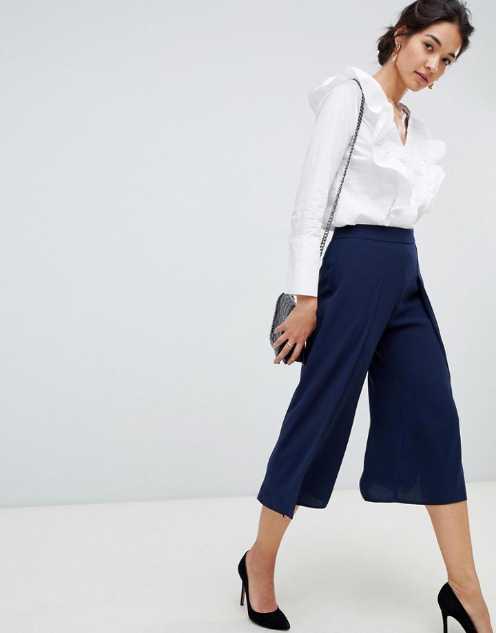 Oasis Wide Leg Culottes In Navy - Black