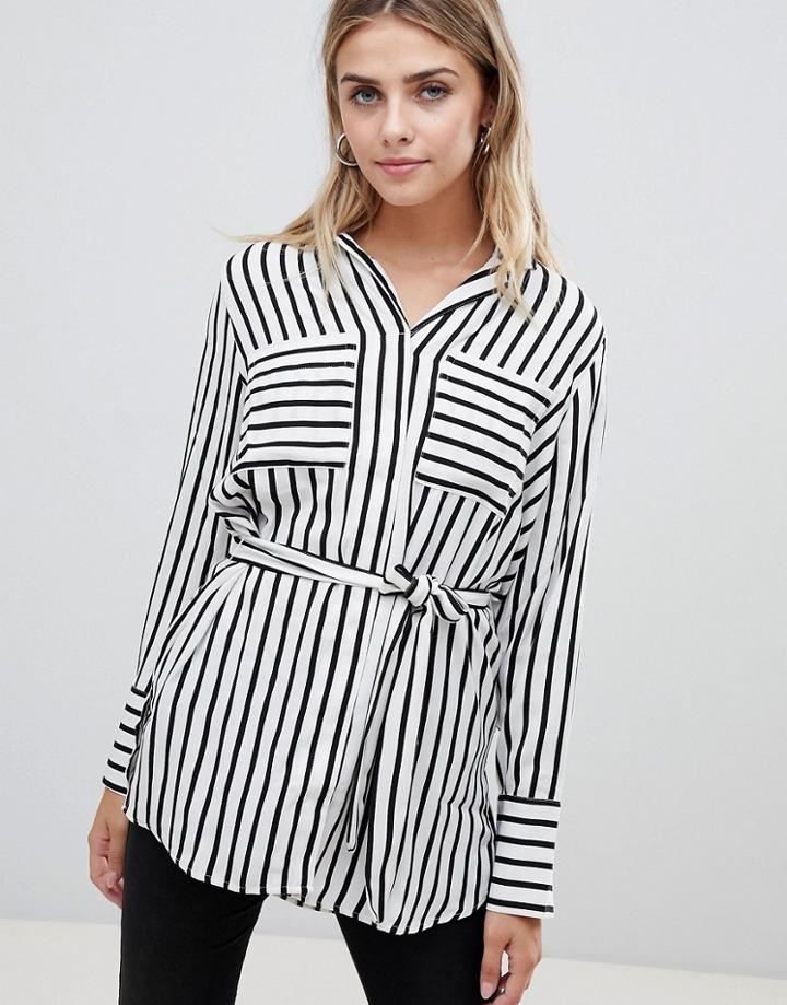 Jdy Fancy Belted Stripe Shirt - Black