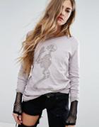 Religion Long Sleeve Top With Embroidered Skeleton - Cream