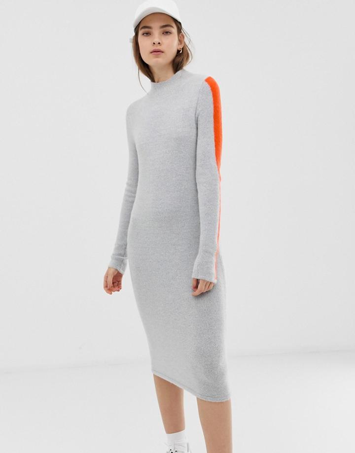 Asos Design High Neck Midi Dress With Tipping - Gray