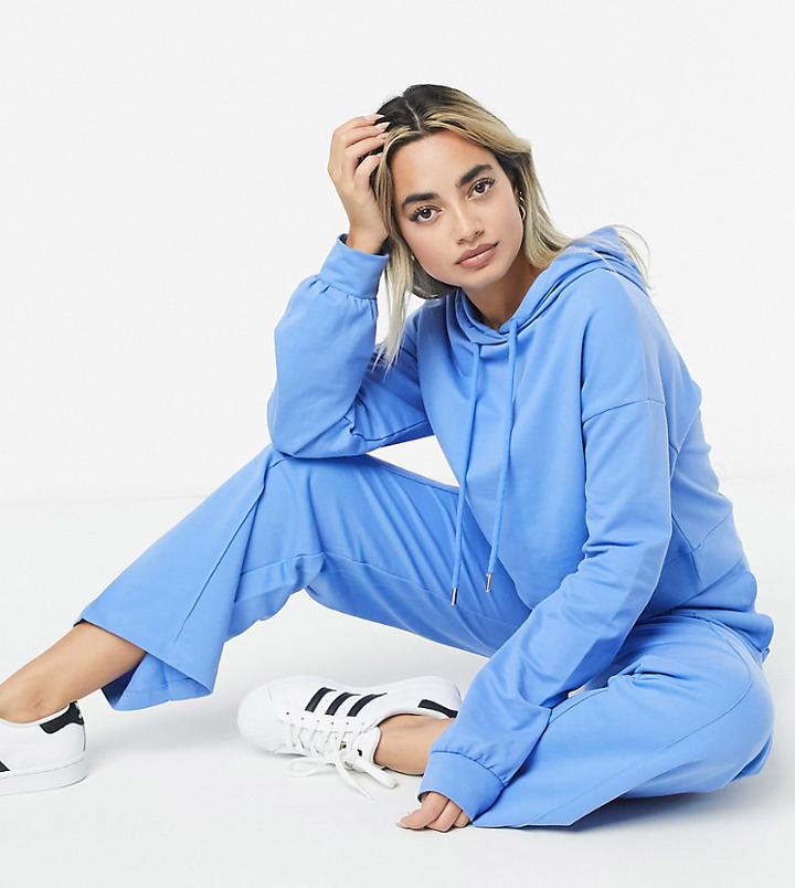 Asos Design Petite Tracksuit Hoodie / Straight Leg Sweatpants With Pintucks In Blue-black
