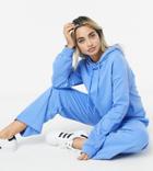Asos Design Petite Tracksuit Hoodie / Straight Leg Sweatpants With Pintucks In Blue-black