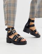 Asos Design Fixation Chunky Hardware Sandals In Black Croc