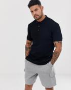 Asos Design Jersey Waffle Polo In Black