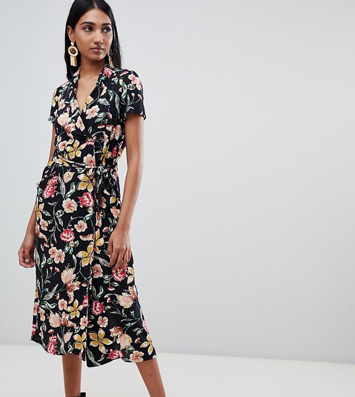 Mango Button Down Midi Dress In Mixed Florals-multi