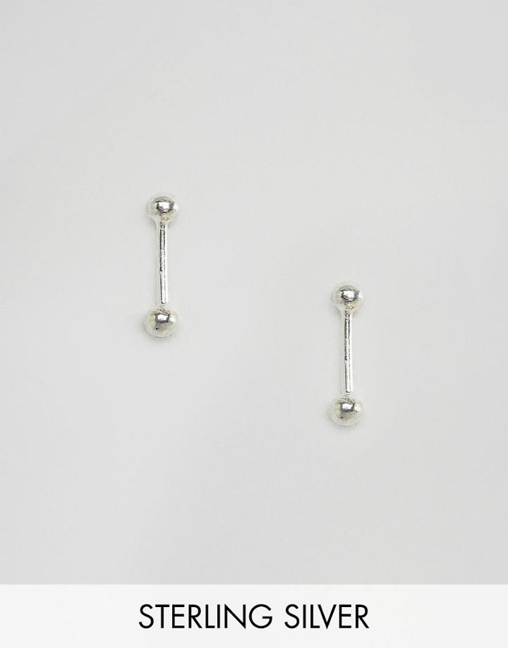 Fashionology Sterling Silver Bar And Ball Stud Earrings - Silver