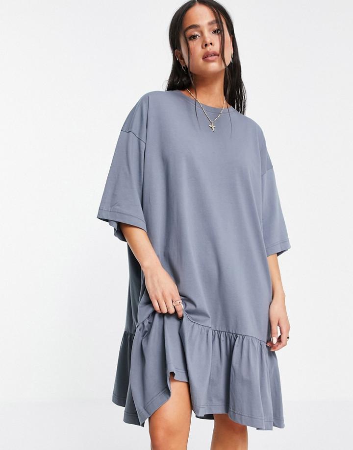 Weekday Dreamy Organic Cotton Drop Hem T-shirt Dress In Washed Blue-blues