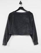 Asos Design Mix & Match Lounge Velour Off Shoulder Sweatshirt In Charcoal-grey