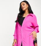 Asyou Sheer Shirt Dress With Frayed Hem In Pink