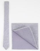 Asos Design Slim Textured Tie And Pocket Square In Gray-grey