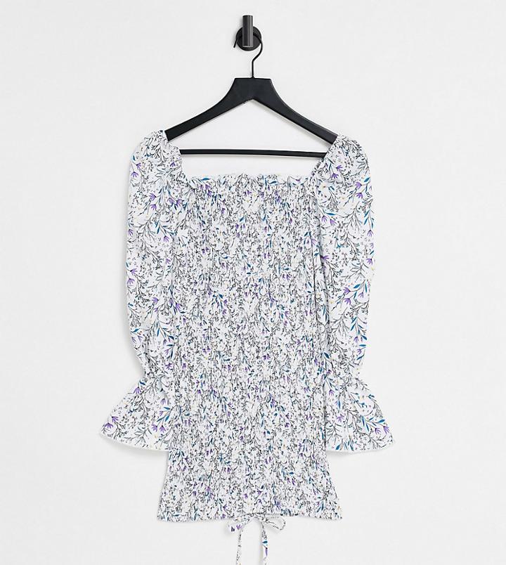 Parisian Petite Tie Front Body-conscious Dress In Floral Print-blues