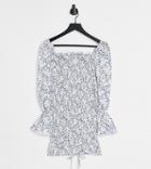 Parisian Petite Tie Front Body-conscious Dress In Floral Print-blues
