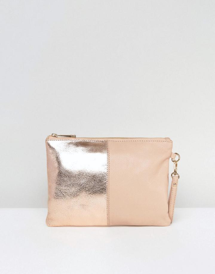 Oasis Flossy Metallic Patch Clutch - Beige