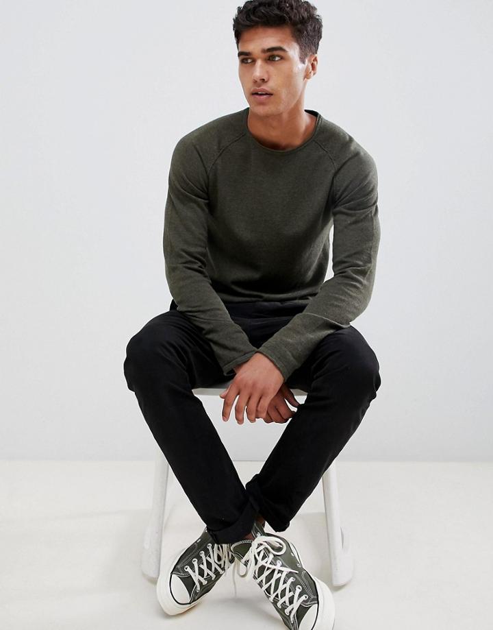 Jack And Jones Lightweight Knitted Raglan Sweater - Green