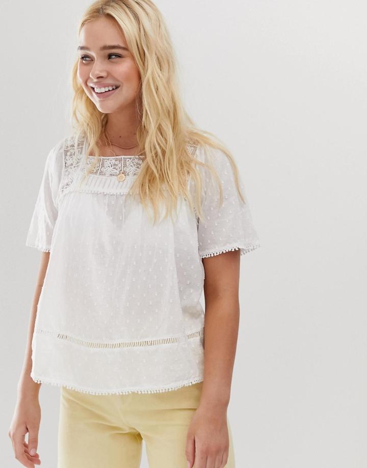 Only Broderie Square Neck Top-cream