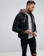 Asos Denim Jacket With Jersey Hood In Black - Black