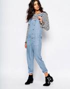 Noisy May Pocket Front Denim Jumpsuit - Blue