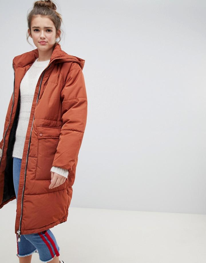 Only Quilted Longline Padded Jacket - Orange