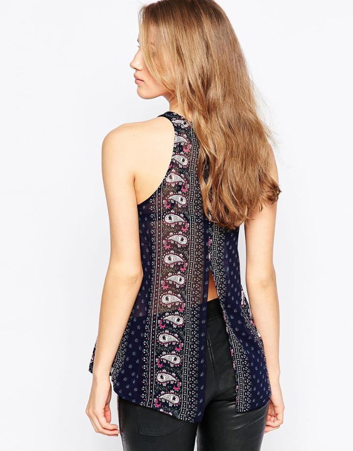 Ax Paris Sheer Split Back Top In Paisley Print - Multi