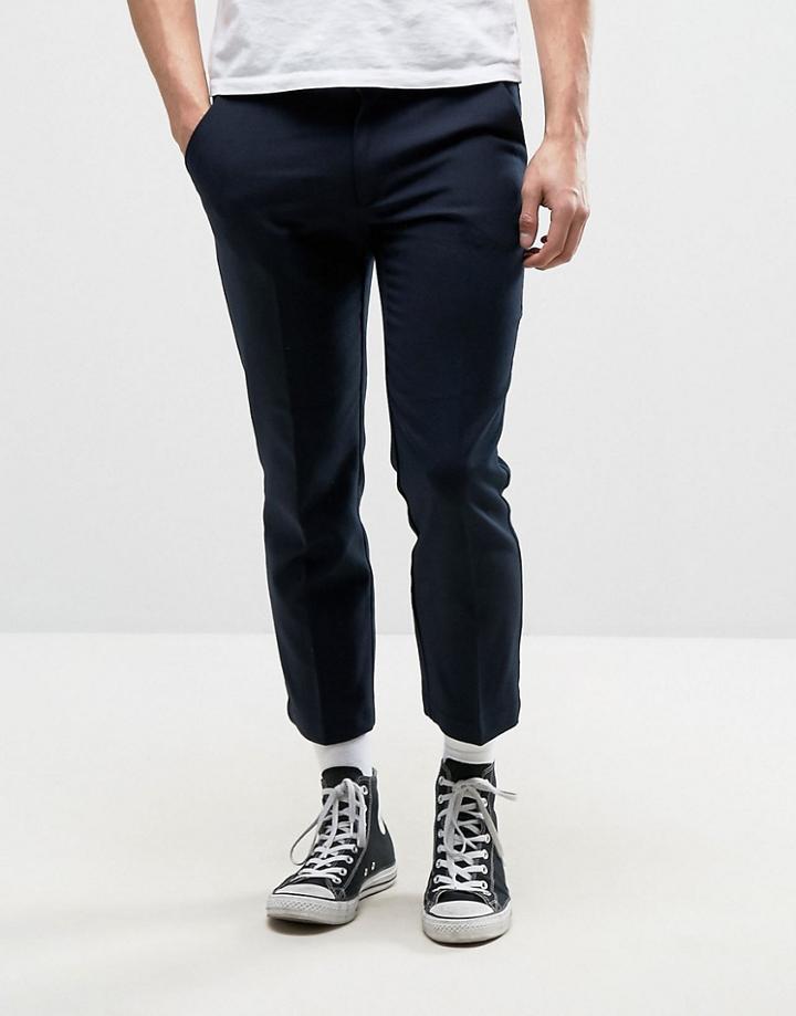 Farah Slim Cropped Hopsack Pant In Navy - Navy