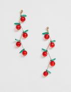 Asos Design Earrings With Cherry Strand In Gold Tone - Gold