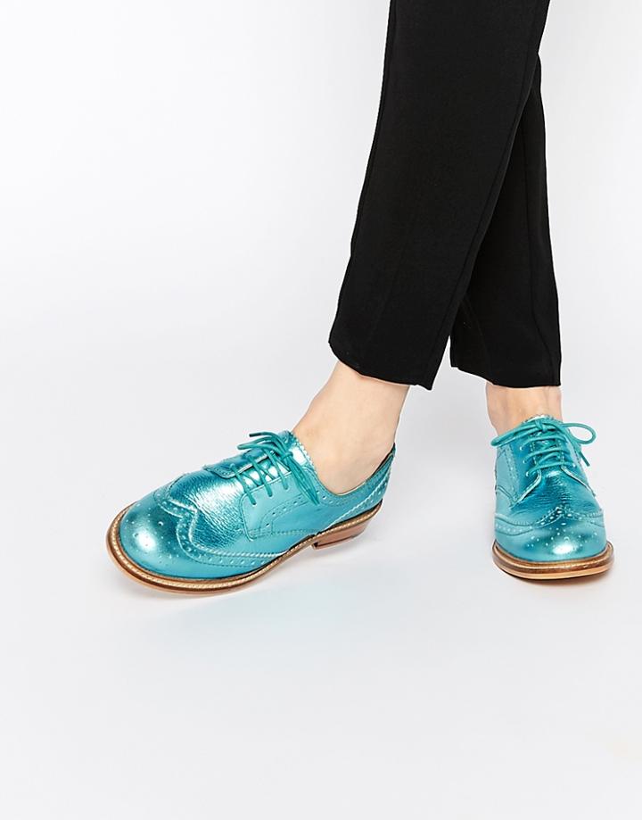 Asos Moral Leather Brogues - Turquoise Metallic