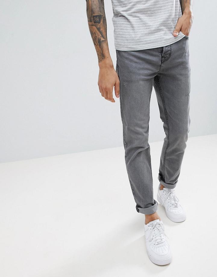 Pull & Bear Slim Fit Jeans In Dark Gray - Gray