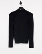 Object Jersey Roll Neck Top With Shoulder Detail In Black