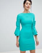 Vesper Pencil Dress With Bow Detail On Sleeve - Green