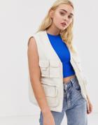 Pull & Bear Multi Pocket Vest In Beige - Beige