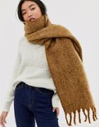 Asos Design Fluffy Two Tone Long Scarf With Tassels - Brown
