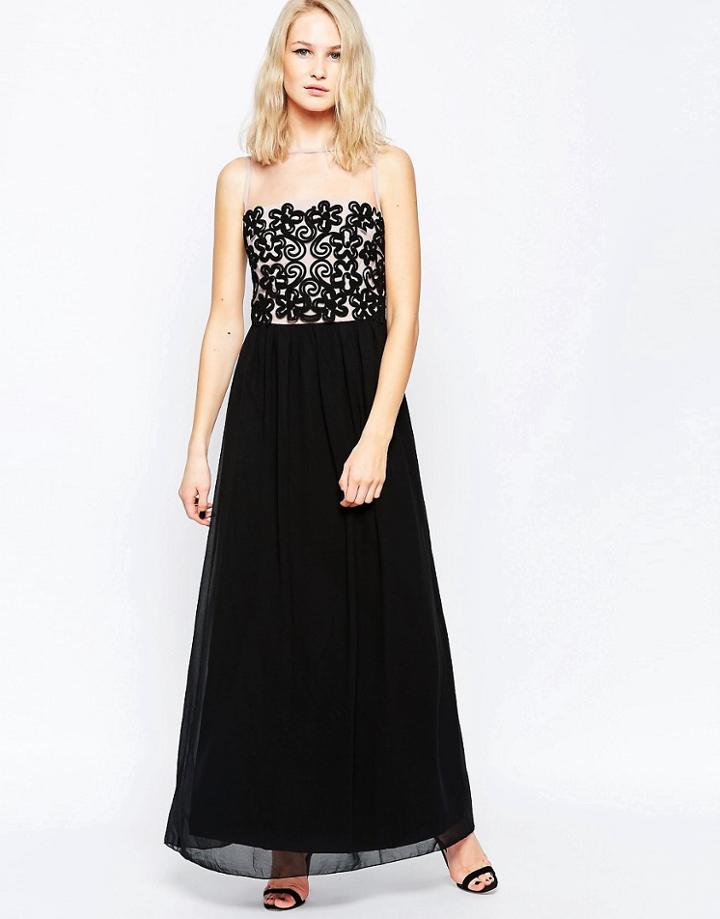 Little Mistress Maxi Dress With Cutwork Lace Detail - Gold