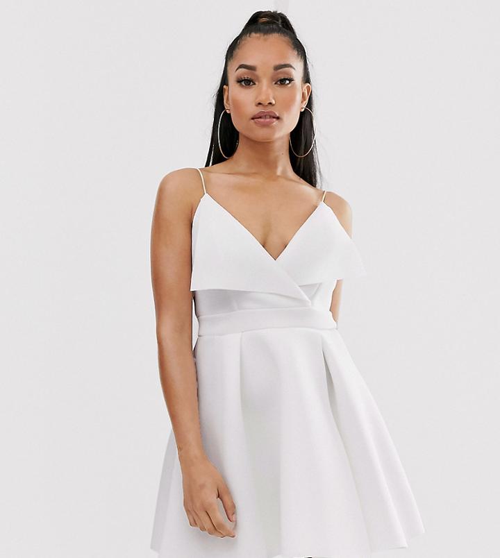 Asos Design Petite Fold Front Skater Mini Dress-white