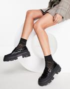 Topshop Lea Chunky Loafer In Black Croc Patent