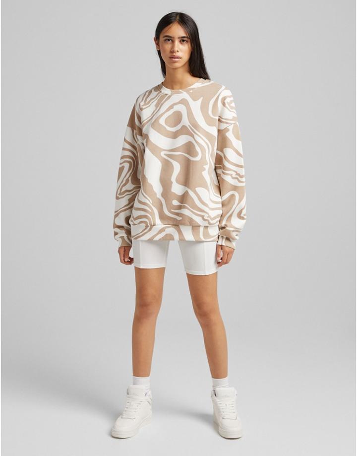 Bershka Oversized Sweat In Beige Marble-neutral