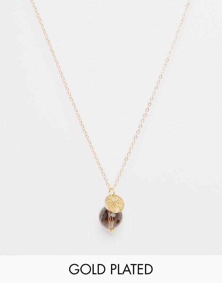 Mirabelle Facetted Smokey Quartz Ball Necklace On A Short 45cm Gold Plated Chain - Gold