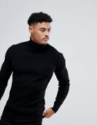 Asos Muscle Fit Ribbed Roll Neck Sweater In Black - Black