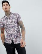 Twisted Tailor Piped Revere Shirt In Pink With Print - Pink