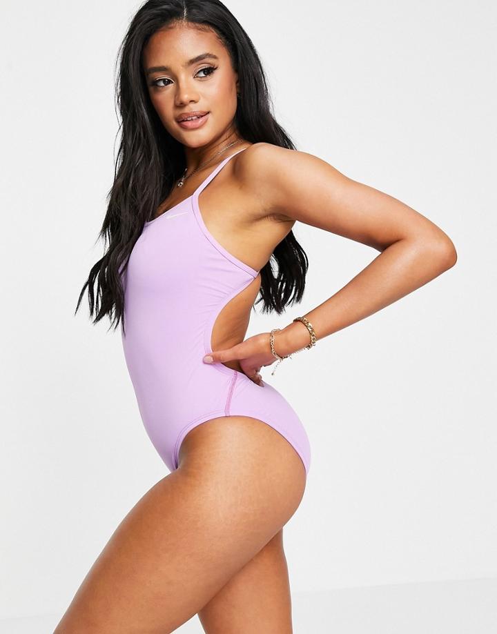Nike Swimming Cut Out Swimsuit In Lilac-purple