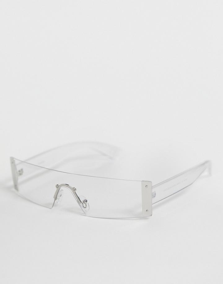 Asos Design Rimless Visor With Clear Lens And Metal Detail - Silver