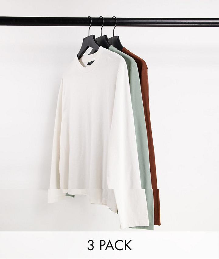 Asos Design 3 Pack Organic Blend Long Sleeve T-shirt In Multi