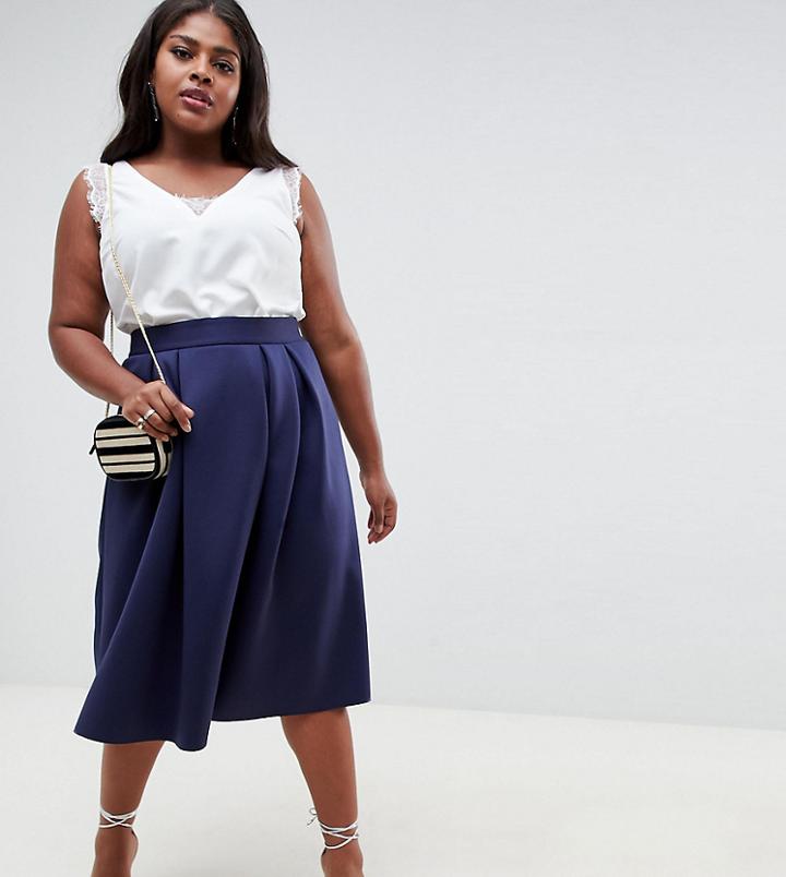 Asos Design Curve Scuba Midi Prom Skirt - Navy