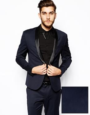 Asos Skinny Fit Navy Tuxedo Jacket With Shawl - Navy