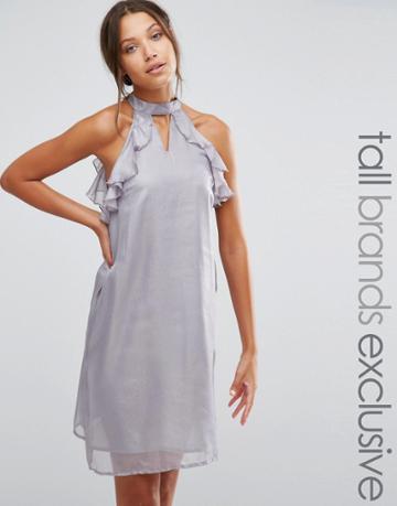 True Decadence Tall Frill Sleeve Shift Dress - Silver