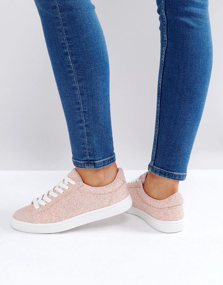 New Look Glitter Lace Up Sneaker - Pink
