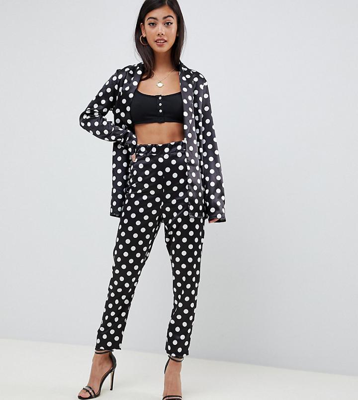 Boohoo Petite Satin Tapered Pants In Polka Dot - Multi