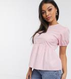 New Look Petite Puff Sleeve Poplin Blouse In Pale Pink