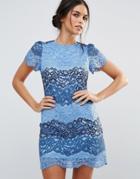 Amy Lynn Short Sleeve Lace Dress In Color Block - Blue