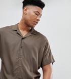 Asos Design Tall Oversized Viscose Batwing Sleeve Shirt In Khaki - Green