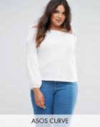 Asos Curve Top In Crepe With Off Shoulder And Pretty Bell Sleeve - Cream